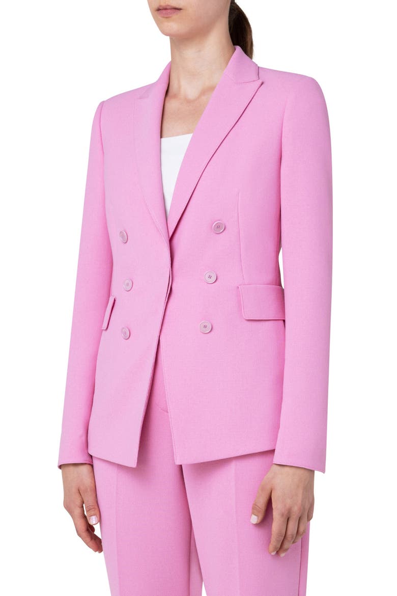 One-Button Double Breasted Pebble Crepe Blazer, Alternate, color, PINK