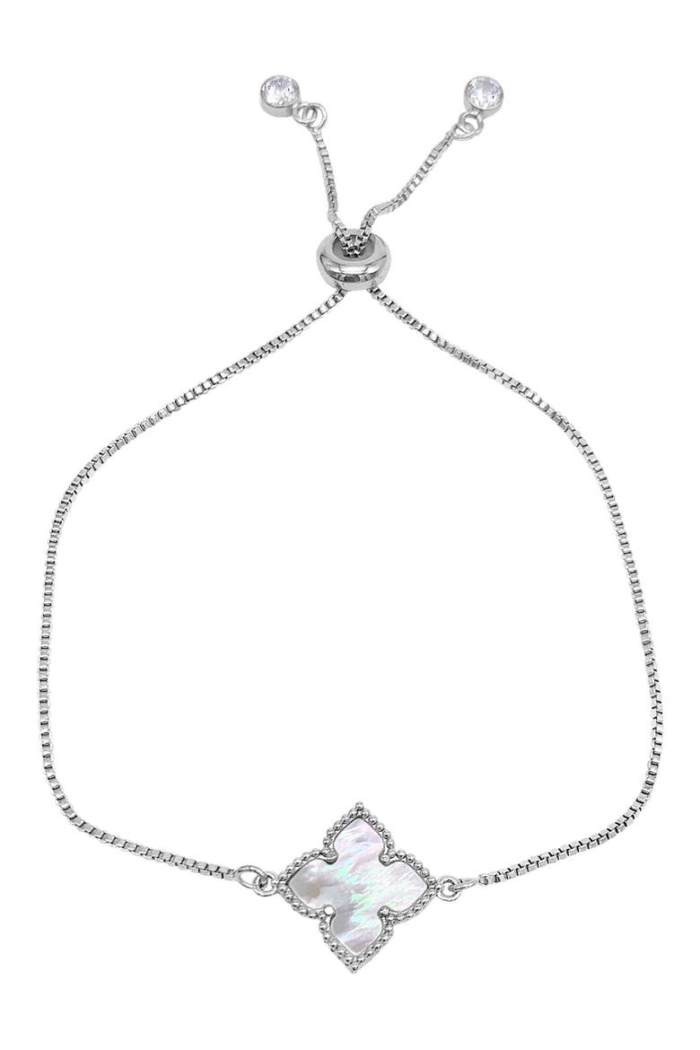 Four Point Mother of Pearl Flower Bolo Bracelet, Main, color, WHITE