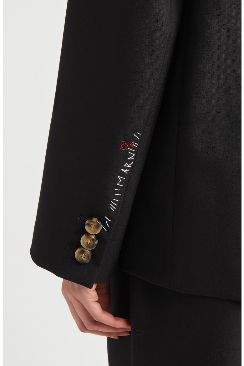 Mending Logo Single Breasted Tropical Wool Blazer, Alternate, color, 00N99 BLACK