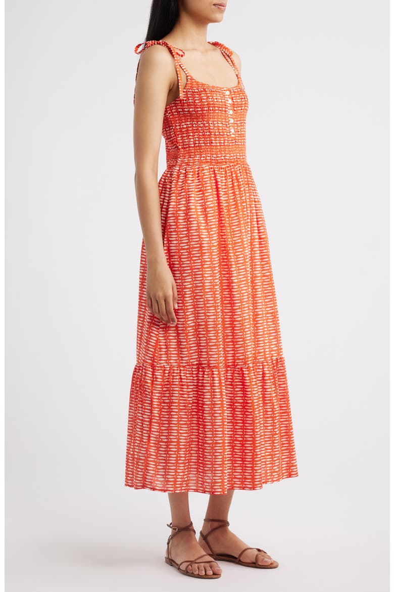 Carmen Tie Strap Ruffle Hem Midi Dress, Alternate, color, SARDINA PRINT