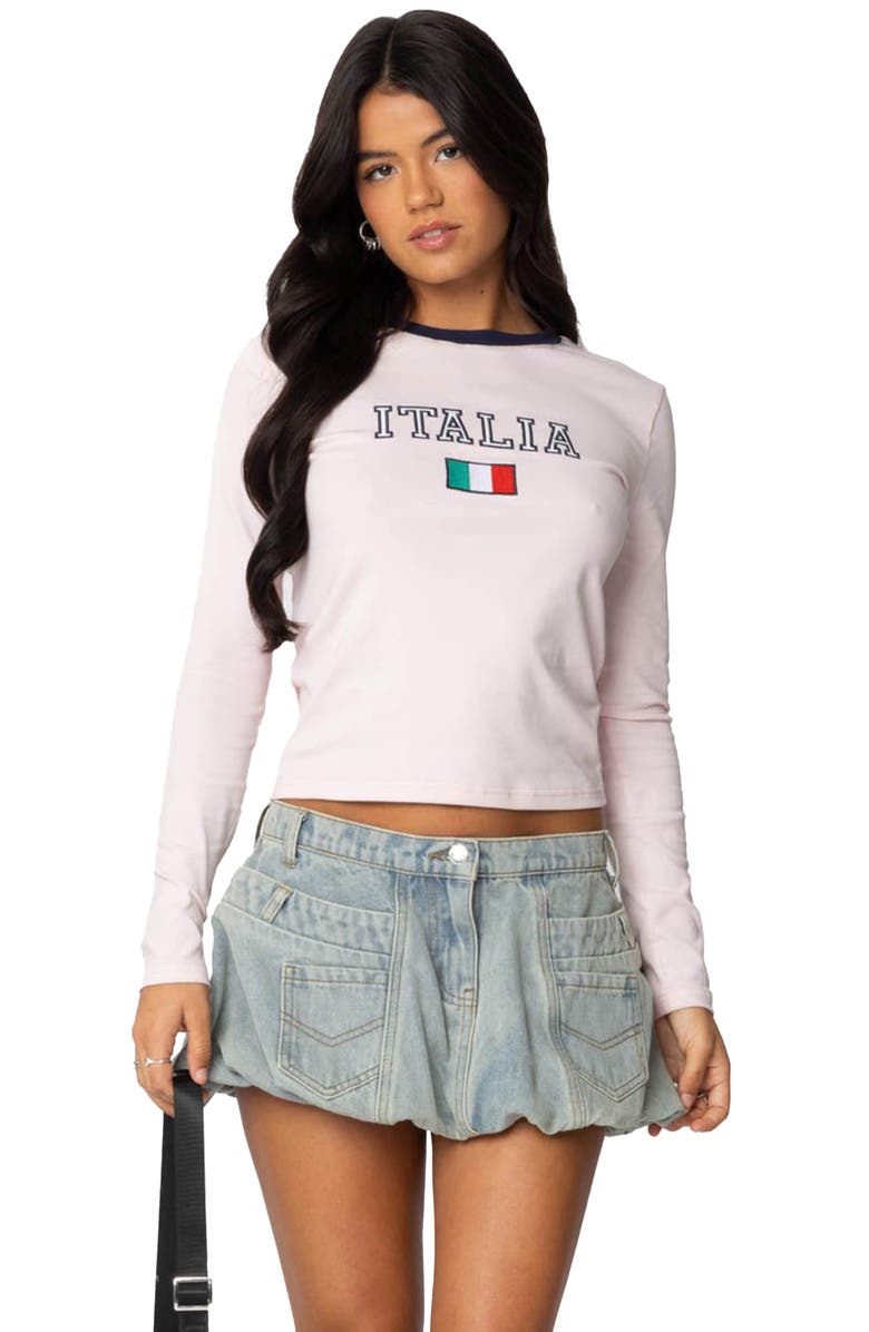 EDIKTED Jodi Bubble Denim Miniskirt, Alternate, color, Blue-Washed