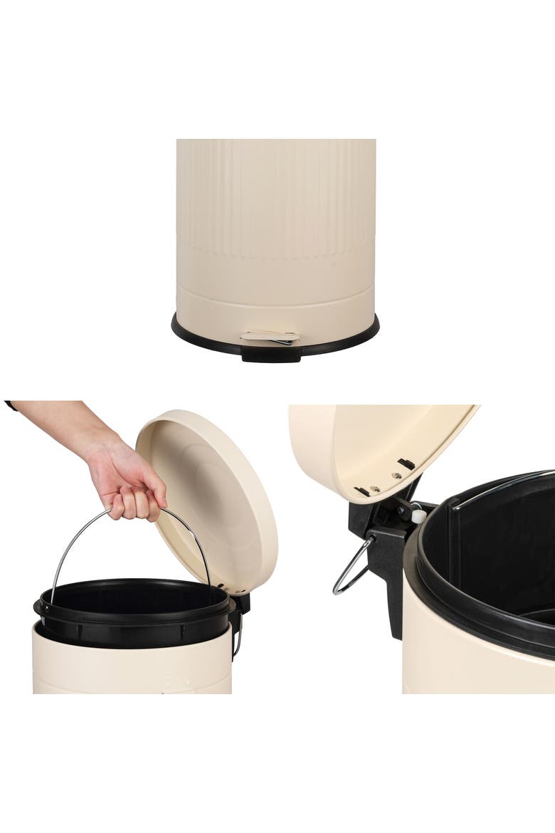 Theo Retro Step Trash Can with Soft-Close Lid and FREE Mini Trash Can, Alternate, color, Limestone Beige