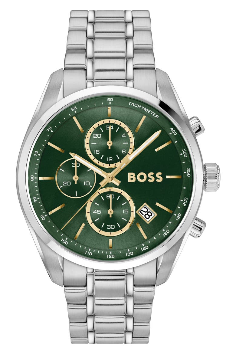 Grand Prix Chronograph Bracelet Watch, 44.5mm, Main, color, GREEN