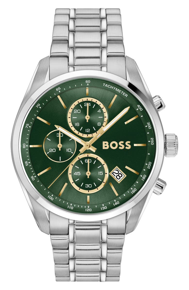 BOSS Grand Prix Chronograph Bracelet Watch, 44.5mm, Main, color, Green