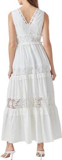 ワンピース Eternal Lace Trimmed Dress VISIONS LACE DEEP V MAXI DRESS | SAPPHIRE — THIRD FORM