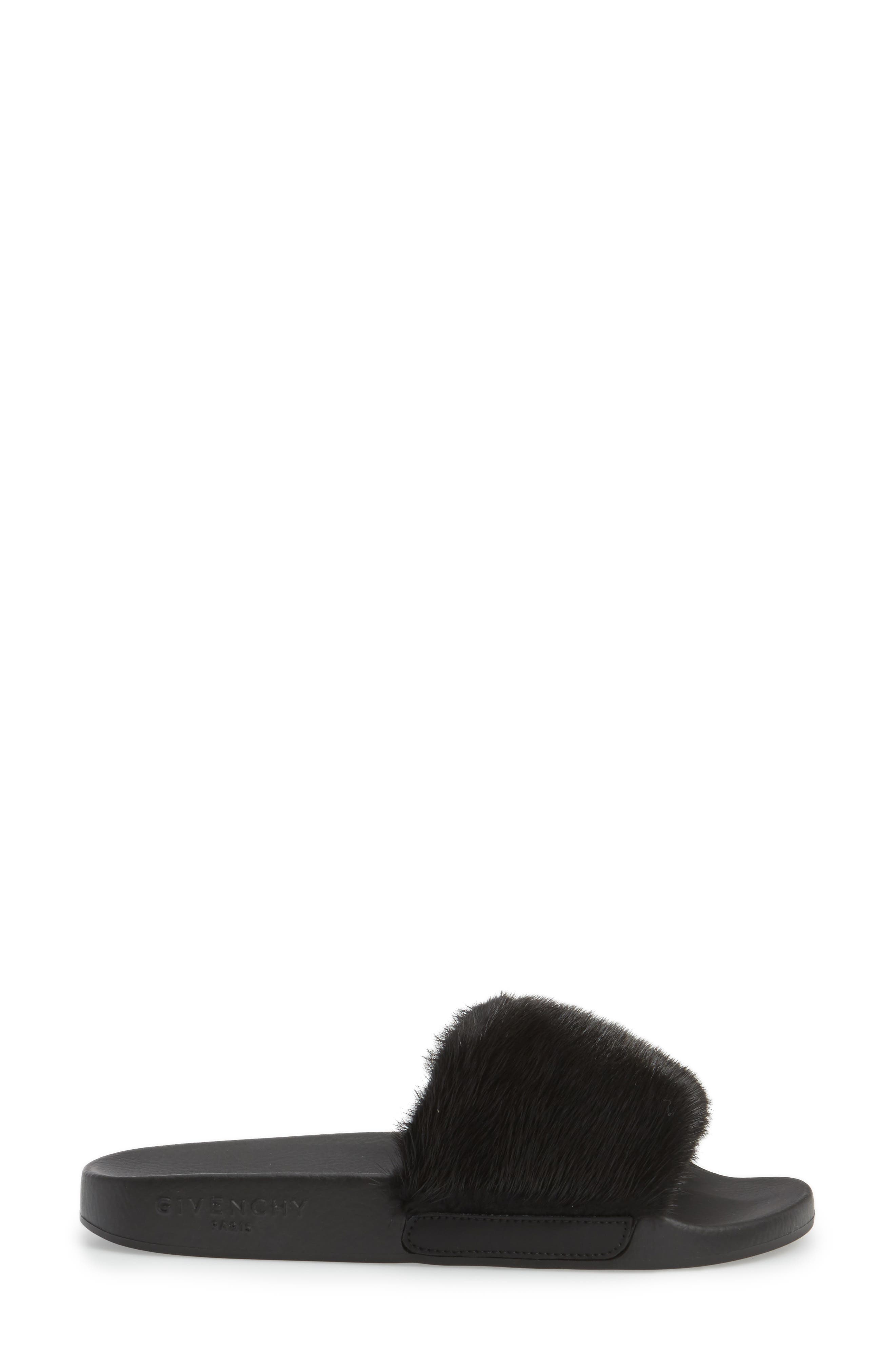 Genuine Mink Fur Slide Sandal, Alternate, color, BLACK MINK