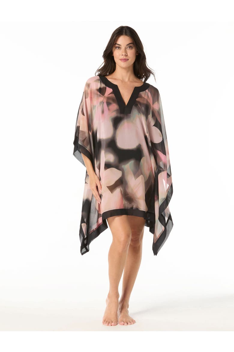 Grand Chiffon Caftan Cover Up, Main, color, Black w/Pink