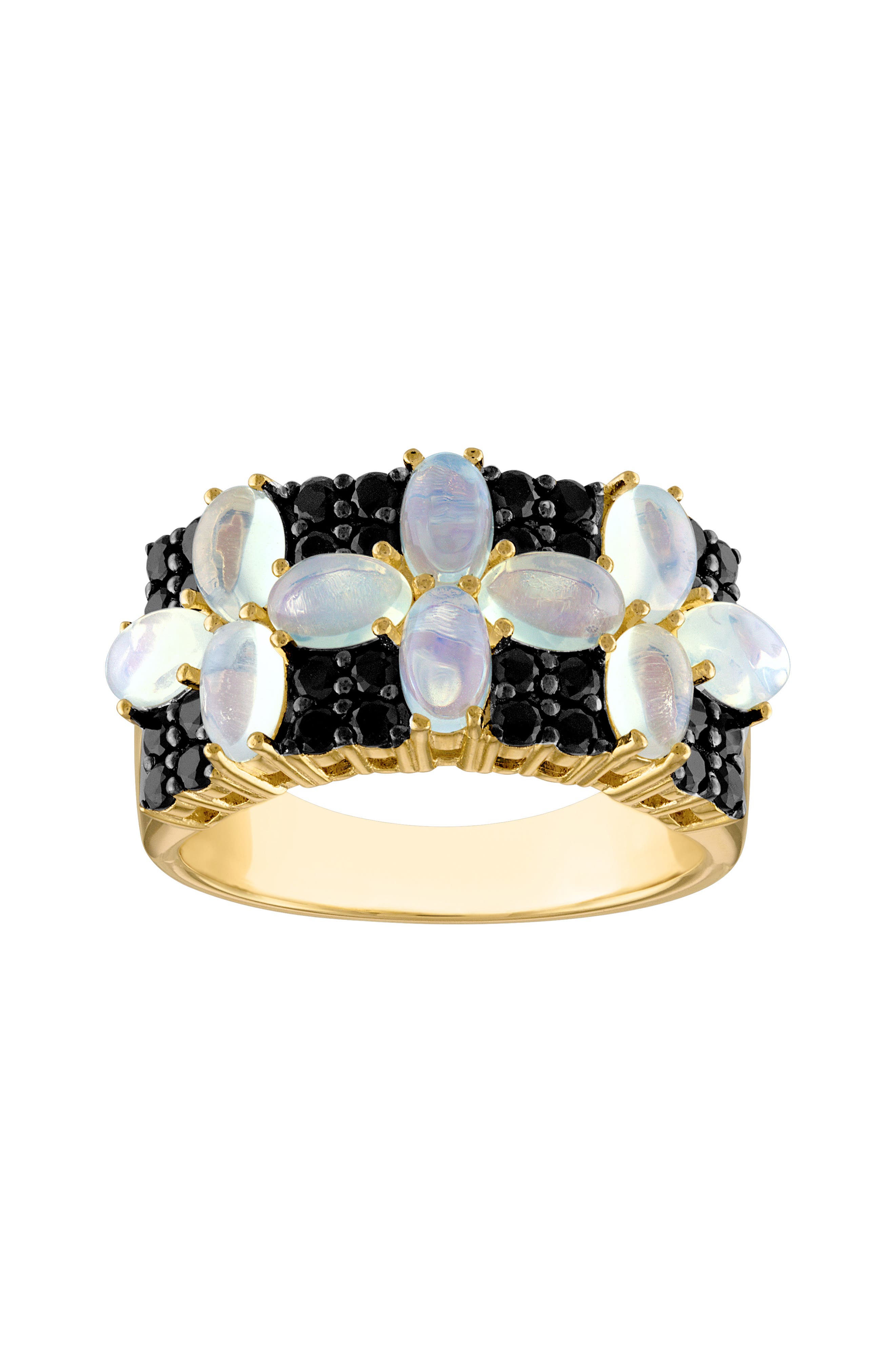 FZN 14K Gold Over Sterling Silver Opal & Black Spinel Statement Ring