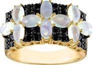 FZN 14K Gold Over Sterling Silver Opal & Black Spinel Statement Ring