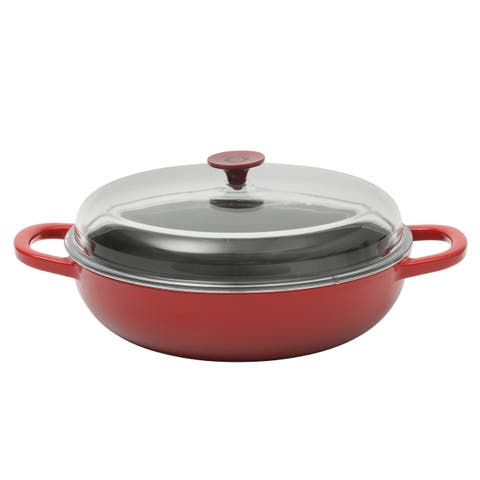 5 Quart Enameled Cast Iron Multi-Use Everday Pan With Borosilicate Lid