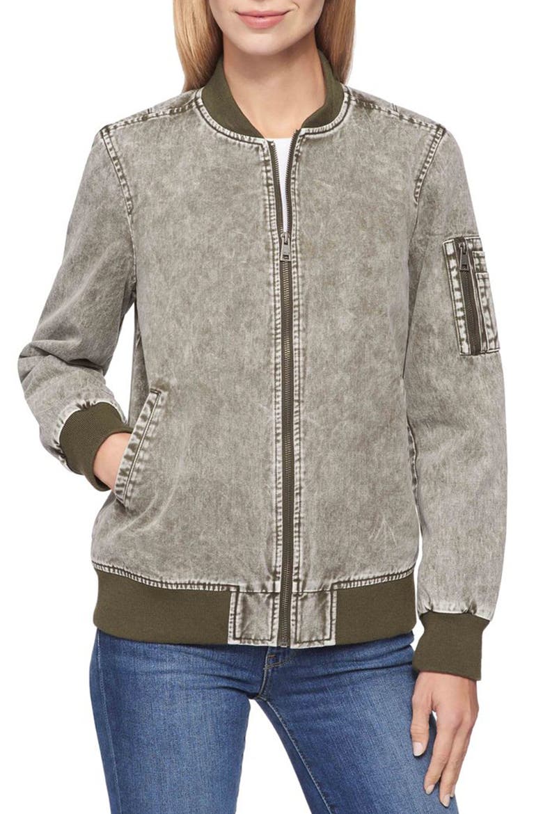 Washed Denim Bomber Jacket, Alternate, color, ARMY GREEN