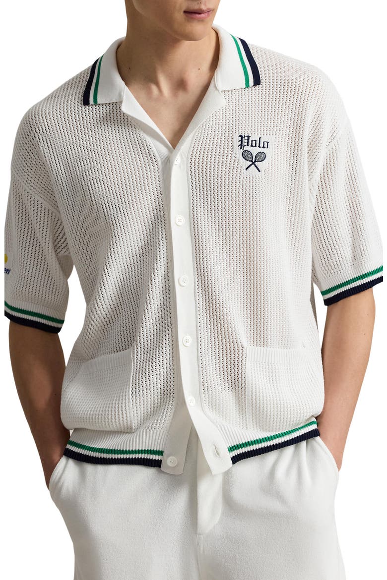 US Open Short Sleeve Knit Cardigan, Main, color, WHITE