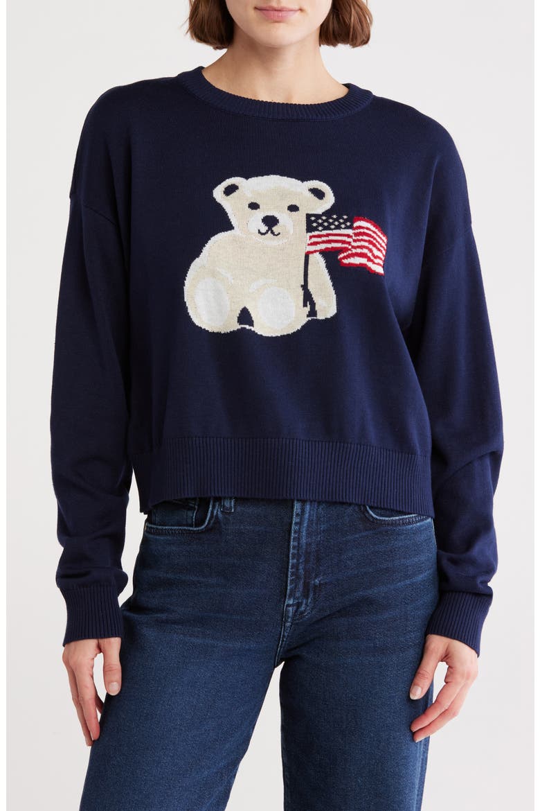 American Flag Bear Sweater, Main, color, NAVY
