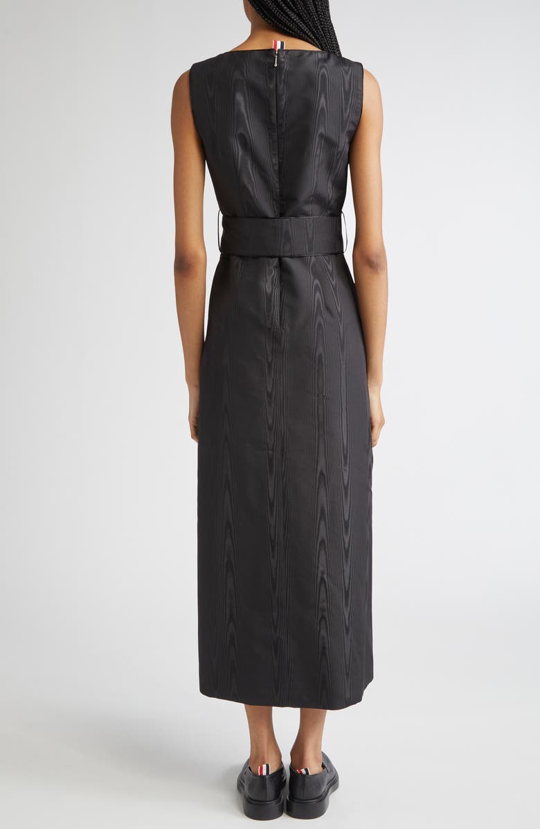 Thom Browne Bateau Neck Silk Moiré Belted Dress, Alternate, color, Black