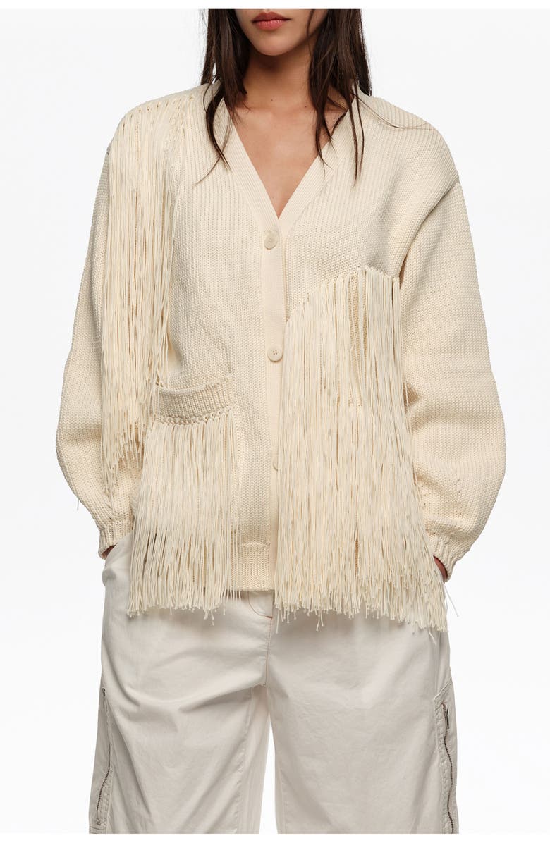 Bimba y Lola Fringe-Detail Cardigan, Main, color, Ivory