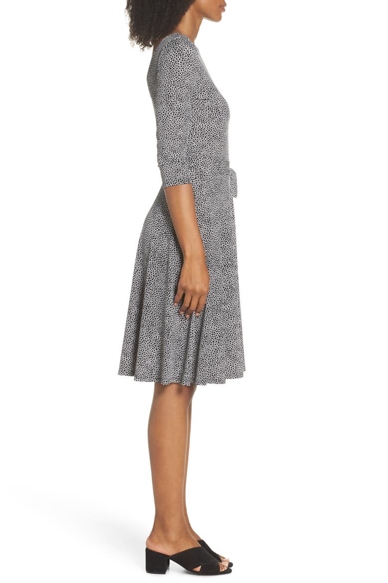 Belted Print Jersey A-Line Dress, Alternate, color, PEBBLE