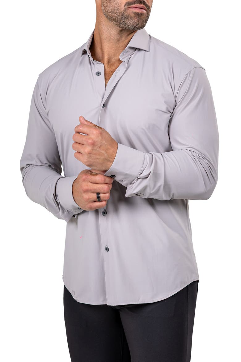 Eins Shaped Fit Marthy3016 Grey Knit Button-Up Shirt, Alternate, color, GREY