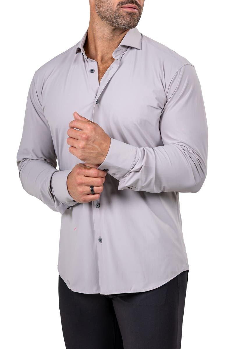 Maceoo Eins Shaped Fit Marthy3016 Grey Knit Button-Up Shirt, Alternate, color, 