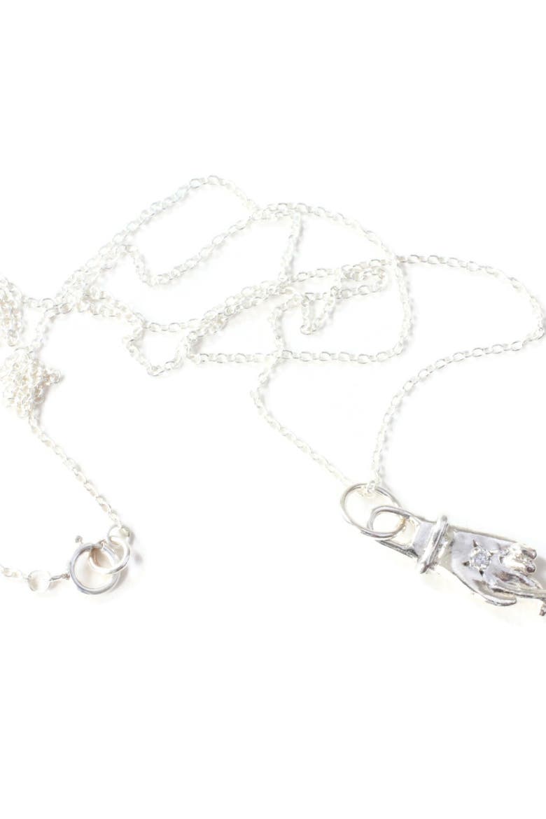 Sterling Cross My Fingers Diamond Necklace, Alternate, color, Silver