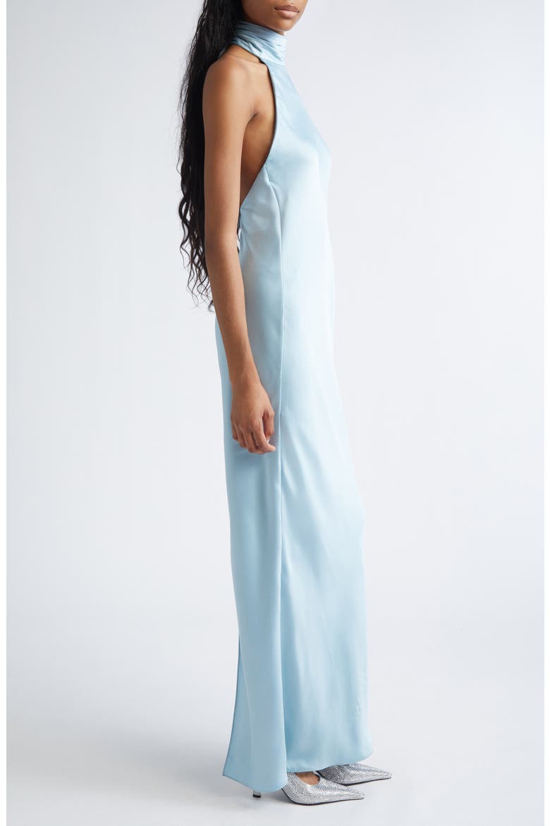 Tatiana Halter Neck Satin Gown, Alternate, color, MOONSTONE BLUE
