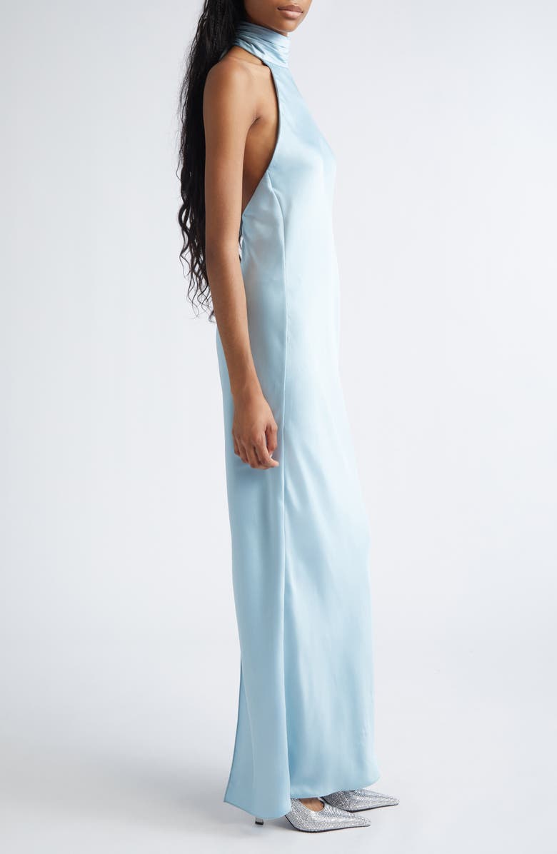 Ramy Brook Tatiana Halter Neck Satin Gown, Alternate, color, Moonstone Blue