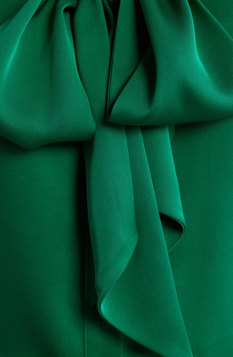 Elie Tahari The Nicoletta Tie Neck Silk Stretch Satin Button-Up Shirt, Alternate, color, Parrot Green