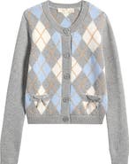 LoveShackFancy Kids' Renilly Argyle Cotton & Wool Cardigan