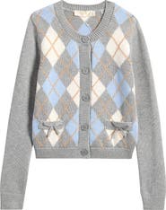 LoveShackFancy Kids' Renilly Argyle Cotton & Wool Cardigan