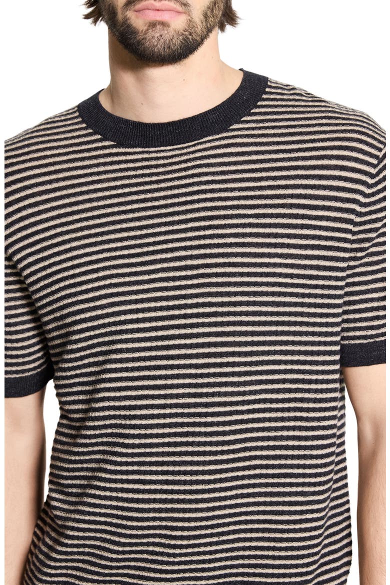 Stripe Short Sleeve Linen & Cotton Blend Crewneck Sweater, Alternate, color, BLACK/ CHINO