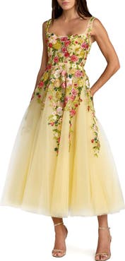Mac Duggal Embroidered Tulle A-Line Midi Dress