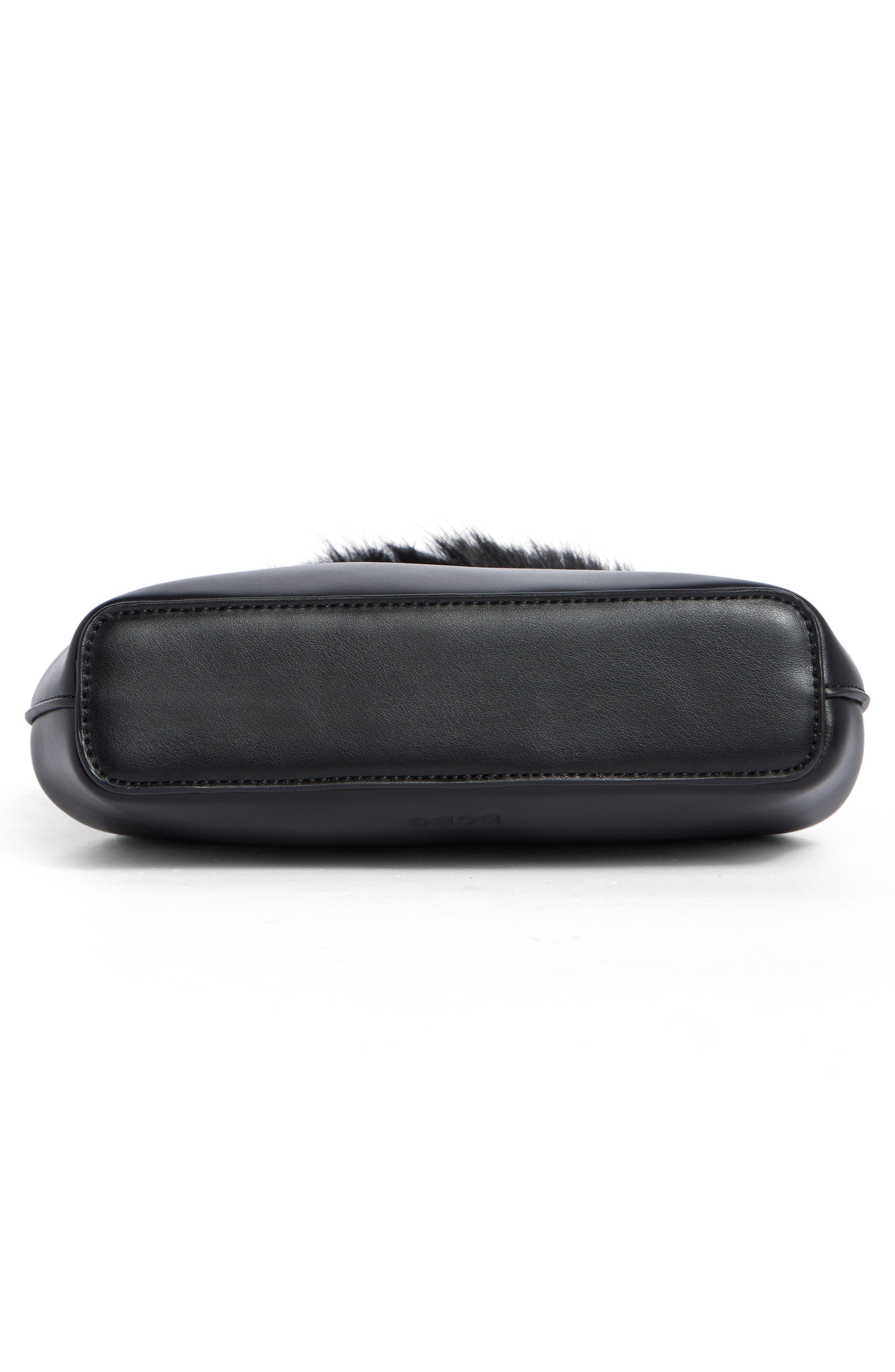 Faux Fur Handle Faux Leather Frame Clutch, Alternate, color, BLACK