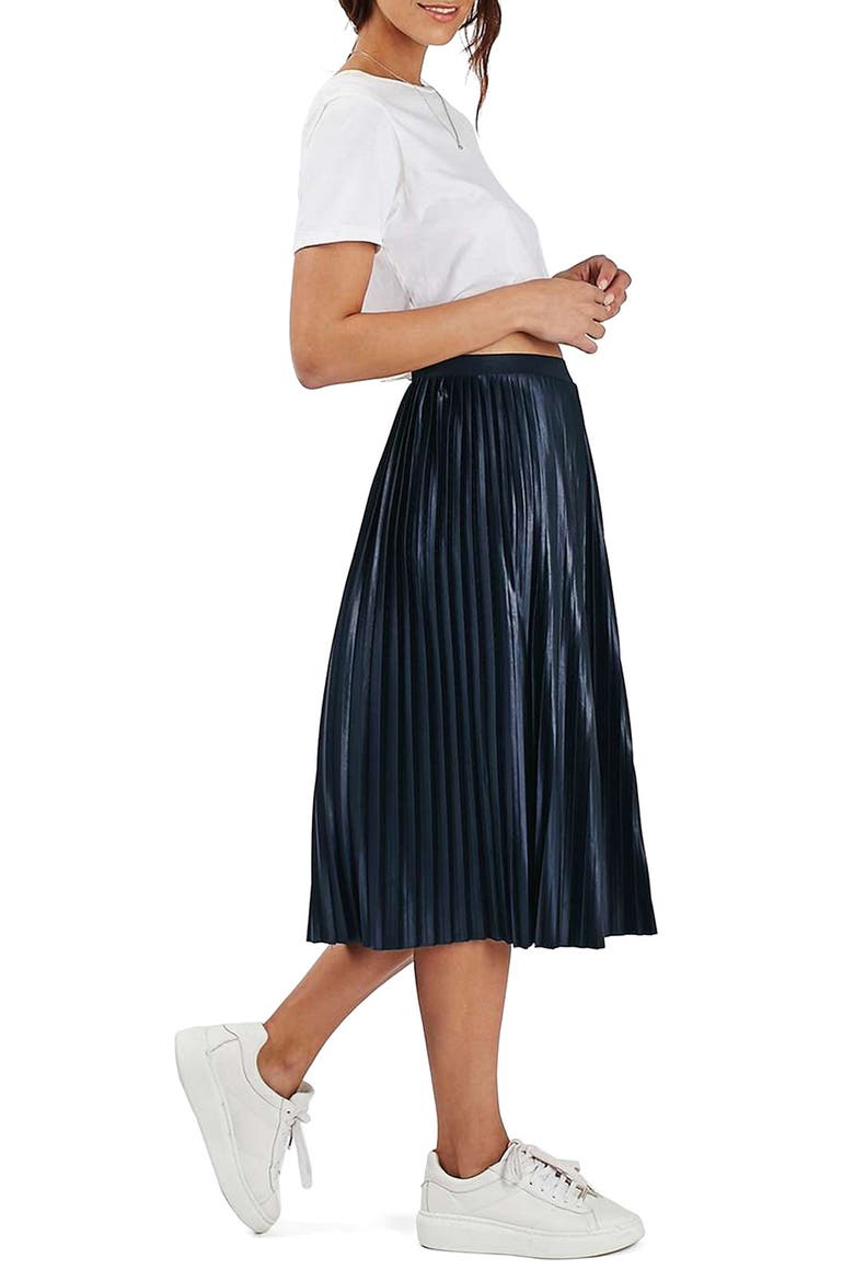 Pleat Jersey Midi Skirt, Alternate, color, NAVY BLUE