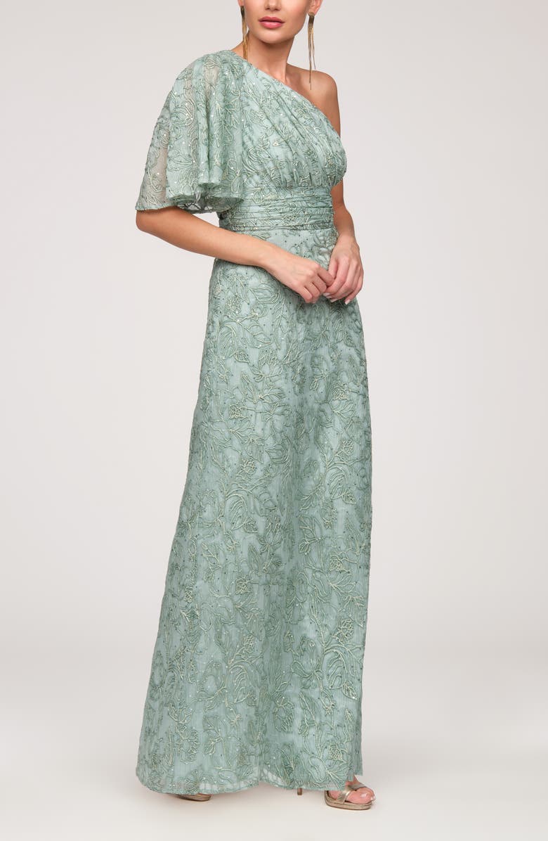 JS Collections Flynn Embroidered Sequin A-Line Gown, Alternate, color, Warm Sage