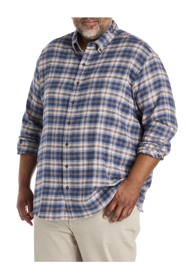 Big & Tall Small Plaid Flannel Sport Shirt, Main, color, NAVY MULTI