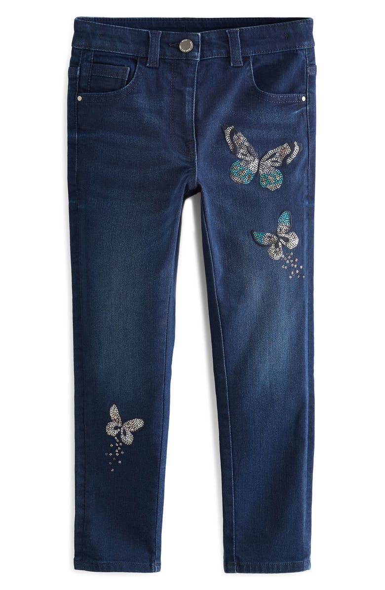 NEXT Kids' Butterfly Sequin Embellished Skinny Jeans, Main, color,