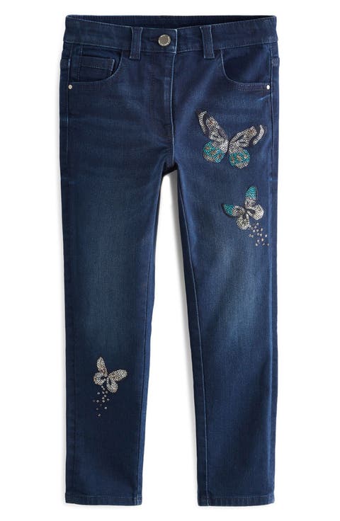Kids' Butterfly Sequin Embellished Skinny Jeans (Little Kid)