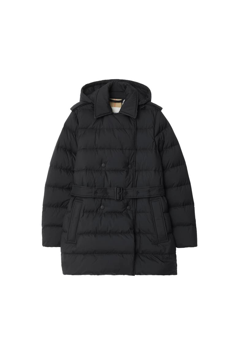 Short Nylon Hooded Puffer Coat, Alternate, color, Black