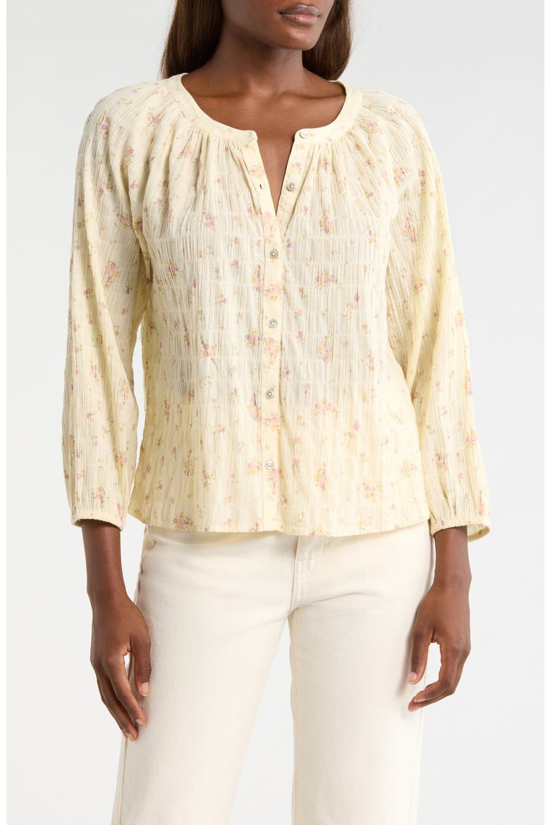 Ditsy Floral Stretch Cotton Button-Up Top, Main, color, YELLOW FLORAL