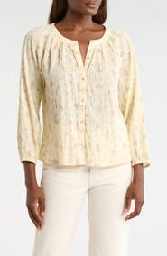 Lucky Brand Ditsy Floral Stretch Cotton Button-Up Top