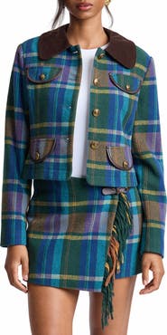 Avec Les Filles Plaid Jacket with Faux Leather Trim