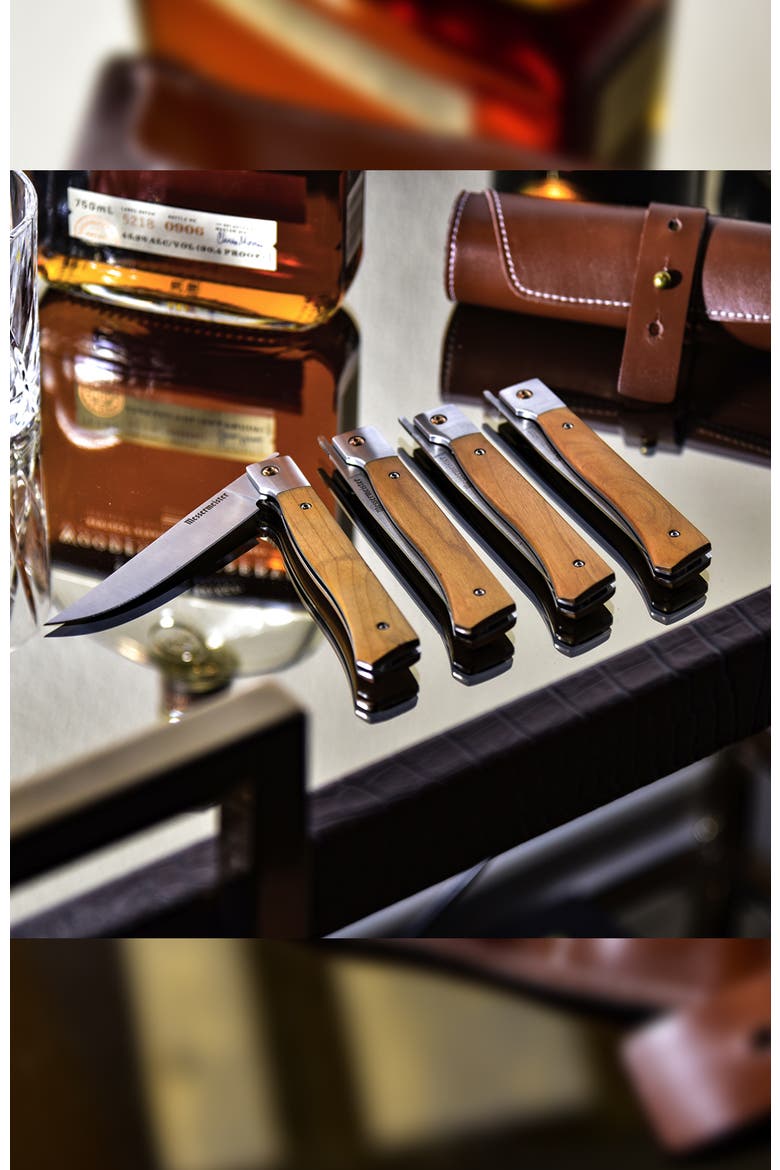 Folding Steak Knife 4 Piece Set in Leather Roll, Alternate, color, Maple