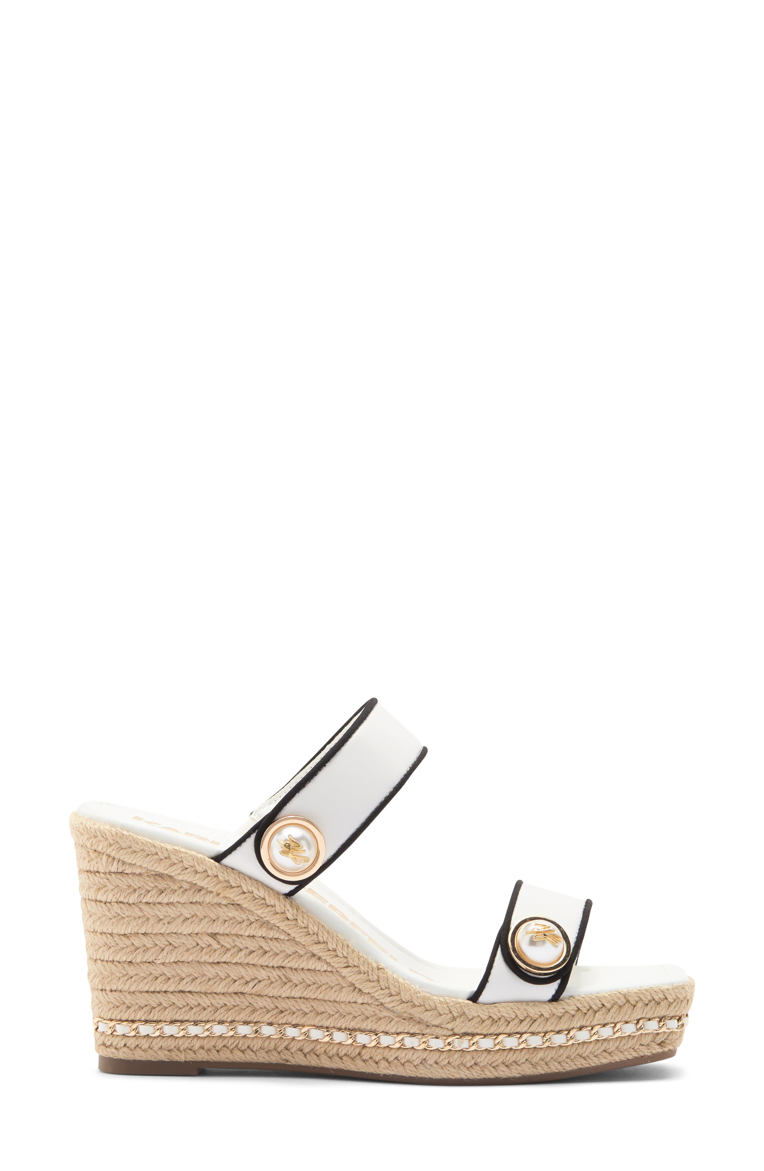 KARL LAGERFELD PARIS Carsen Espadrille Platform Wedge Sandal, Alternate, color, Bright White/ Black