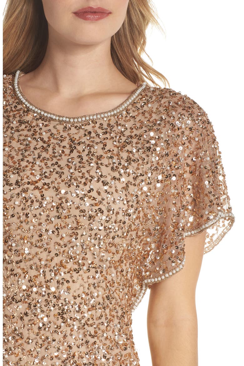 Embellished Flutter Sleeve Cocktail Dress, Alternate, color, CHAMPAGNE/ GOLD