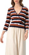 IVONNE V-Neck Wrap Blouse with Color Block Stripes