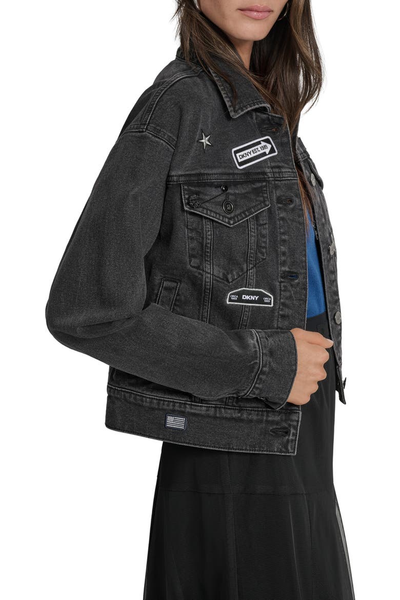 Logo Patch Denim Trucker Jacket, Alternate, color, BOWERY WASH
