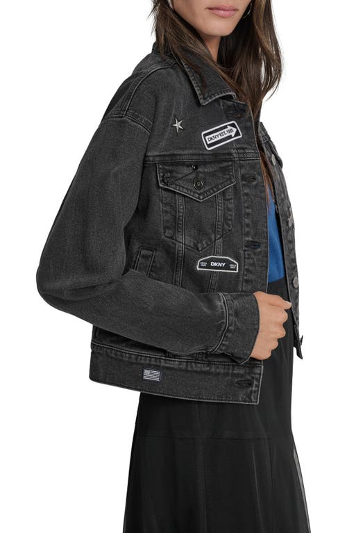 Dkny Logo Patch Denim Trucker Jacket In Black