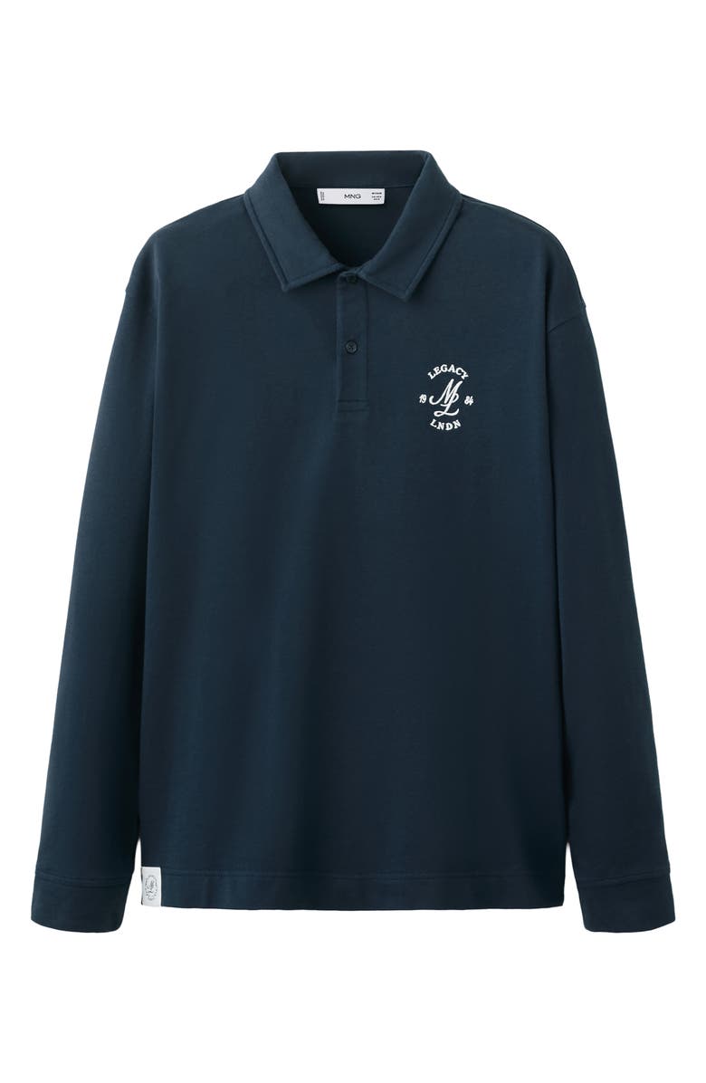 MANGO Cotton Embroidered Graphic Polo, Alternate, color, Navy