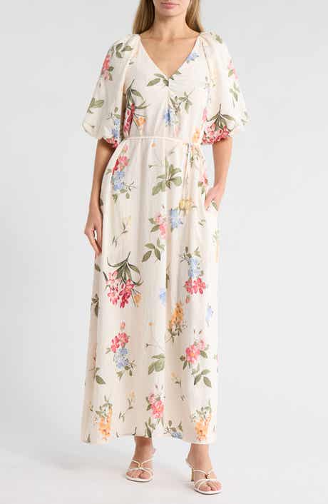Ellen Tracy Floral Puff Sleeve Maxi Dress