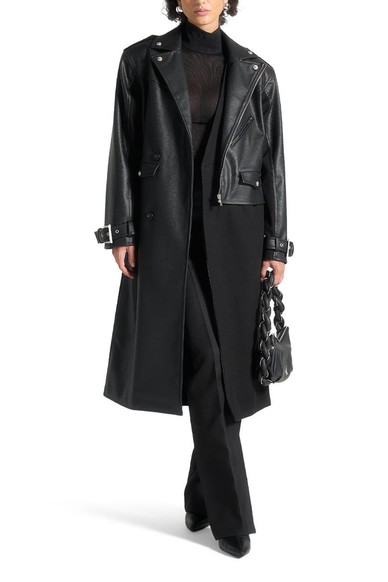 Ayleen Leather Biker Trench Coat, Alternate, color, Black