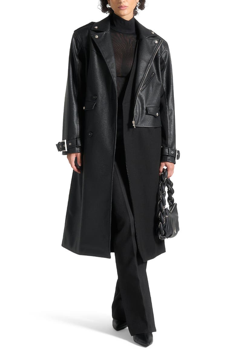 Manière De Voir Ayleen Leather Biker Trench Coat, Alternate, color, Black